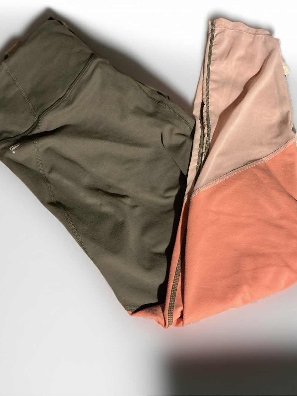 Fabletics Kids Colorblock Leggings in Olive, Peach & Blush